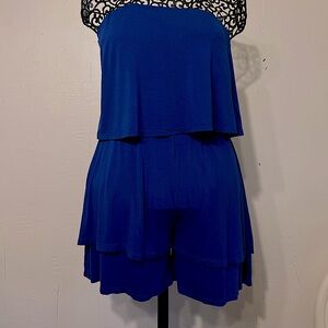 Royal Blue Tube Top Shorts Romper - Women’s Small - elastic waist-Lilypad Brand